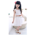 Barato!!! Doce vestido branco com gola redonda vestido de renda sem manga infantil bonito vestido de menina de flor